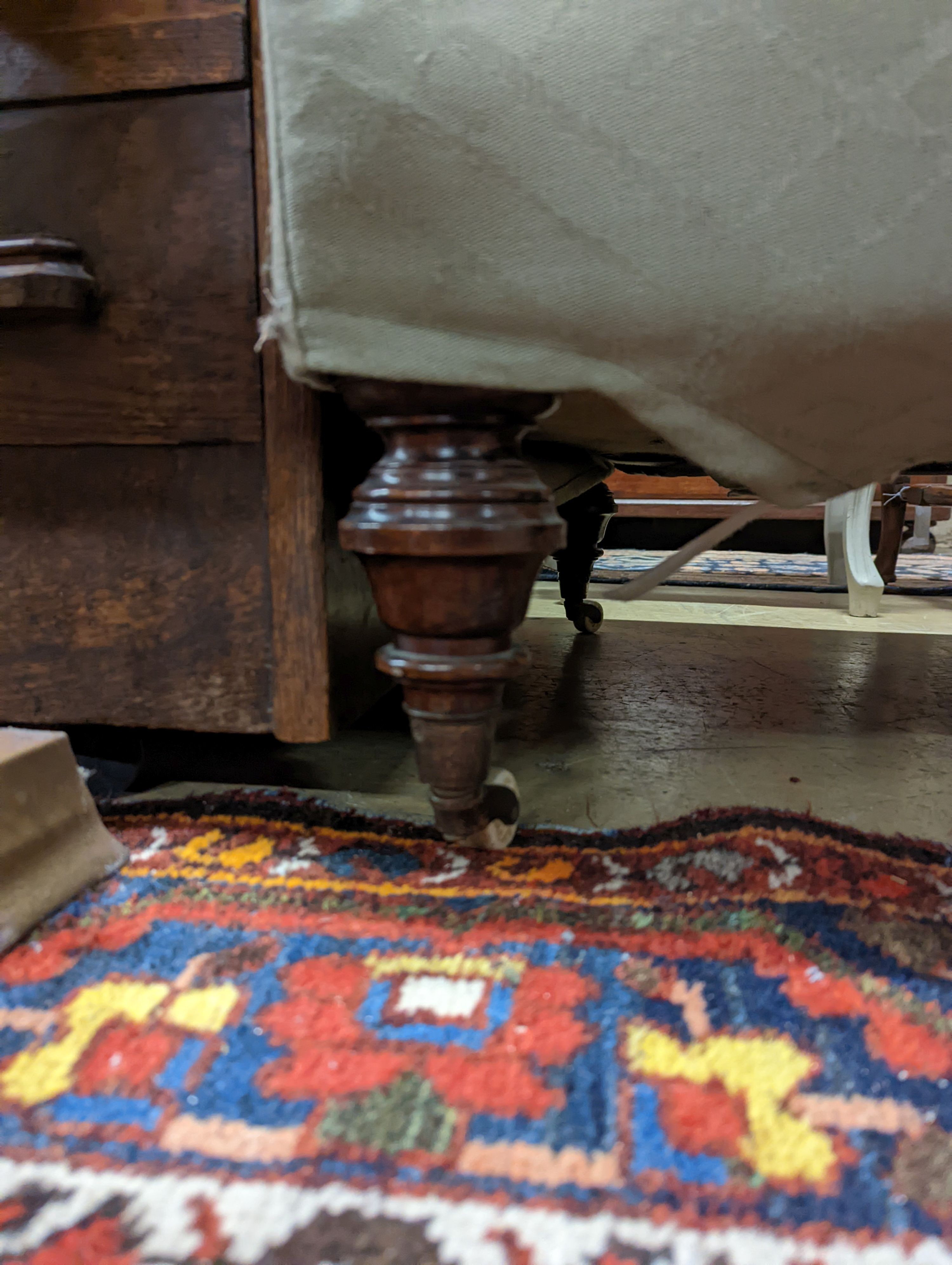 A large Victorian rectangular upholstered stool, length 154cm, depth 72cm, height 36cm